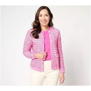Isaac Mizrahi Live! Charming Pink Eyelash Cardigan with Crew Neckline